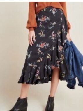PAIGE Black Floral High-Low Midi Skirt